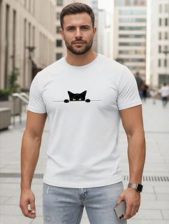 Pánské bavlněné tričko s motivem kočky bílé FashionStreet NX5102R