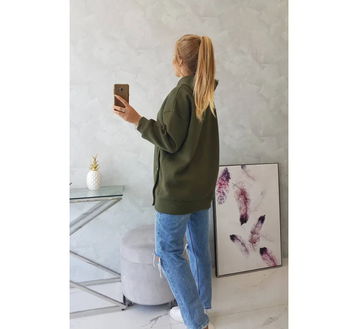 Zateplená mikina se zapínáním na druky khaki