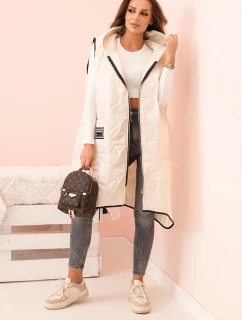 Dámská prošívaná vesta Plus Size s kapucí na zip světle béžová