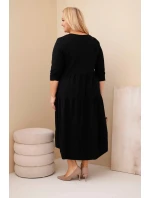 Dámská bavlněná Plus Size šaty s volány a ohrnutým rukávem černá Dámská bavlněná Plus Size šaty s volány a ohrnutým rukávem černá