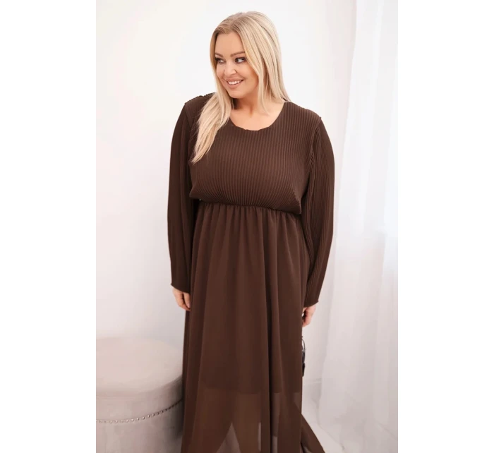 Dámská plisovaná sukně Plus Size z viskózy s dlouhým rukávem hnědá