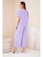 Dámský viskózový komplet s halenkou s potiskem a kalhotami světle fialový