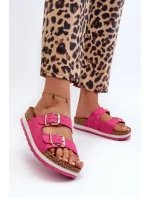 Dámské žabky na platformě s přezkami z ekokoženky fuksiové Ursila Dámské žabky na platformě s přezkami z ekokoženky fuksiové Ursila