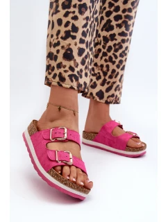 Dámské žabky na platformě s přezkami z ekokoženky fuksiové Ursila