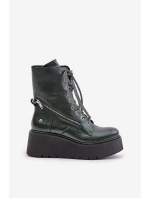 Kožené Botky Workery Na Platformě A Klínu model 21678213 Zelené - Maciejka