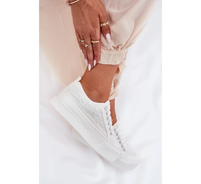 Dámské Krajkové Tenisky Big Star RR274747 Bílé