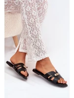 Ploché Dámské Pantofle S Páskem A Zlatým Detalem Černé Kerenza Ploché Dámské Pantofle S Páskem A Zlatým Detalem Černé Kerenza