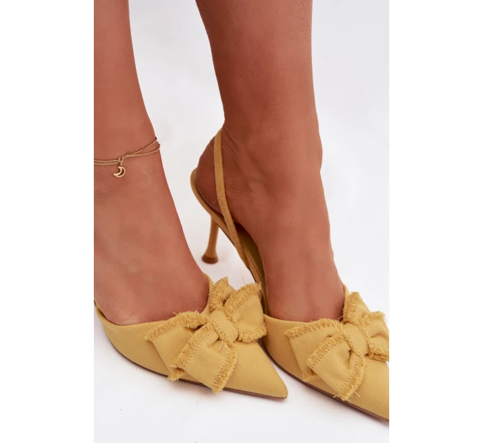 Dámské sandály na podpatku s mašlí Žluté Hestia