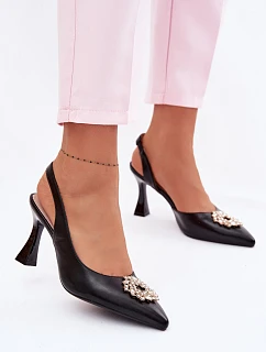 Sandály na podpatku s bižuterním ozdobením Vinceza 62277 Černé