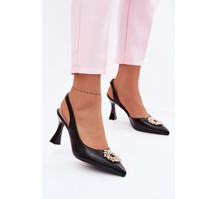 Sandály na podpatku s bižuterním ozdobením Vinceza 62277 Černé