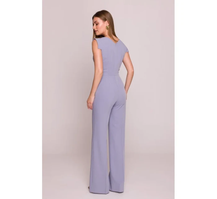 S407 Elegantní overal s asymetrickým výstřihem - holubičí šedá