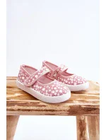Dětské balerínky na suchý zip v potisku růžové Selah