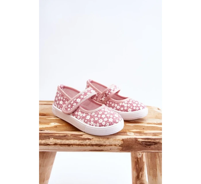 Dětské balerínky na suchý zip v potisku růžové Selah
