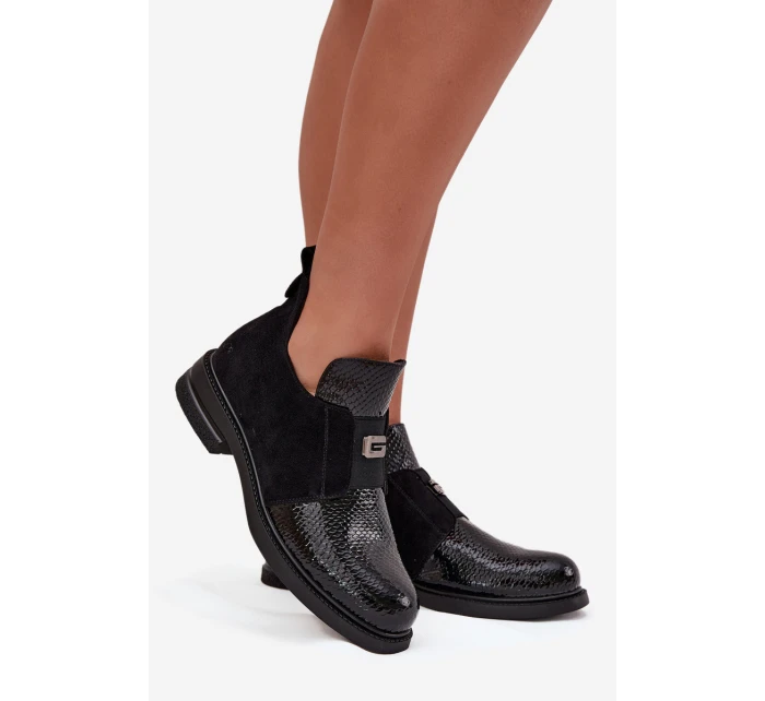 Dámské botky Vinceza – černé, lakované, zateplené, na nízkém podpatku