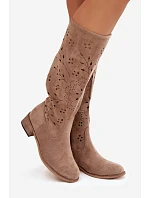 Ažurové kozačky na klínu NS596P béžové - Seastar