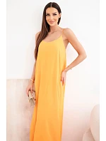 Dlouhé šaty bez ramínek pomeranč