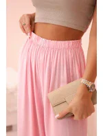 Široké dámské kalhoty s elastickým pasem světle růžová Široké dámské kalhoty s elastickým pasem světle růžová