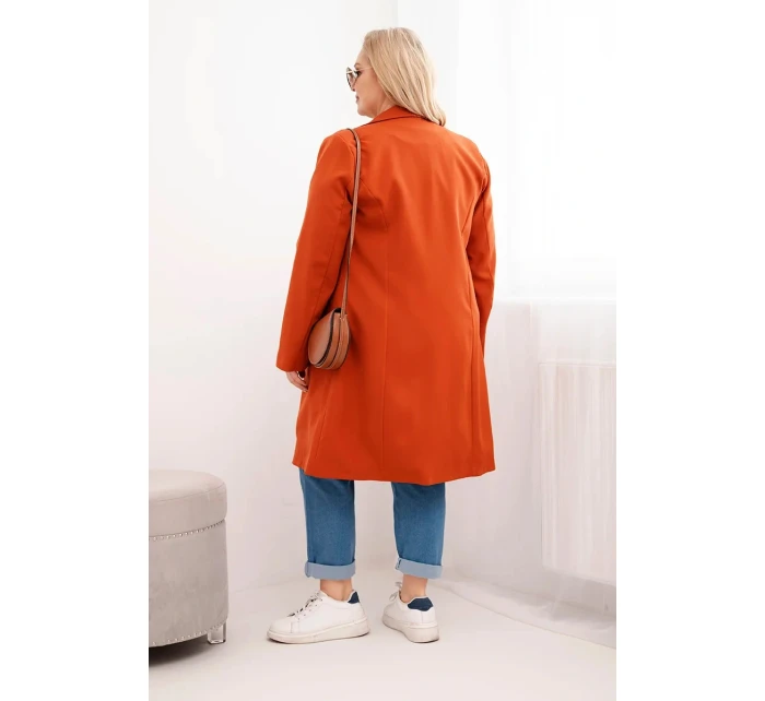 Dámský kabát Plus Size dvouřadový s límcem rudy Dámský kabát Plus Size dvouřadový s límcem rudy
