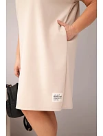 Dámské šaty Plus Size s krátkým rukávem a kapsami béžová