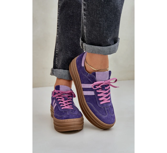 model 21684228 Dámské semišové sneakersy na platformě tmavě fialové - Zazoo