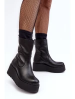 Dámské kožené kotníkové boty na masivní platformě Maciejka A7161-01 Černé
