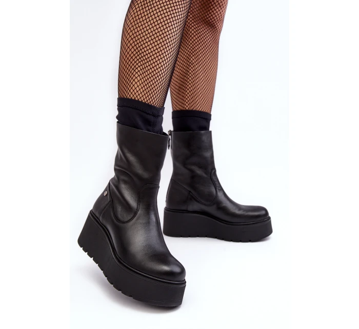 Dámské kožené kotníkové boty na masivní platformě Maciejka A7161-01 Černé