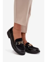 Lakované dámské mokasíny se zlatým detailem S.Barski – černé Lakované dámské mokasíny se zlatým detailem S.Barski – černé