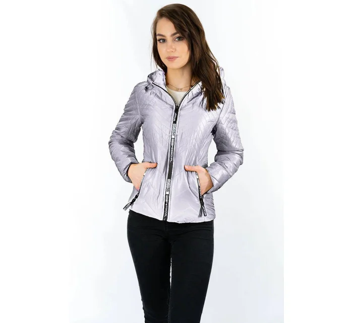 Krátká šedá prošívaná dámská bunda s kapucí model 14764916 - S'WEST