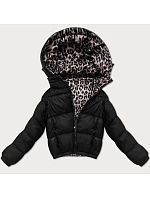 Černá oboustranná dámská krátká bunda s panteřím vzorem model 21308836 - MINORITY Černá oboustranná dámská krátká bunda s panteřím vzorem model 21308836 - MINORITY