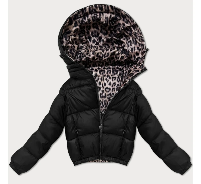 Černá oboustranná dámská krátká bunda s panteřím vzorem Minority (M6-6001-1)