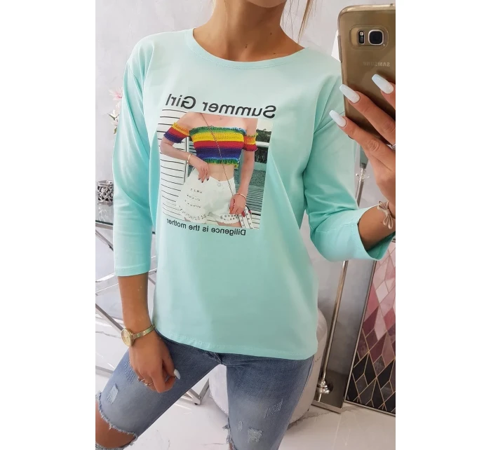 Halenka s potiskem Summer Girl v mátové barvě