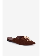 Dámské pantofle s ozdobným zlatým detailem Čokoládové model 21918957 - Boto