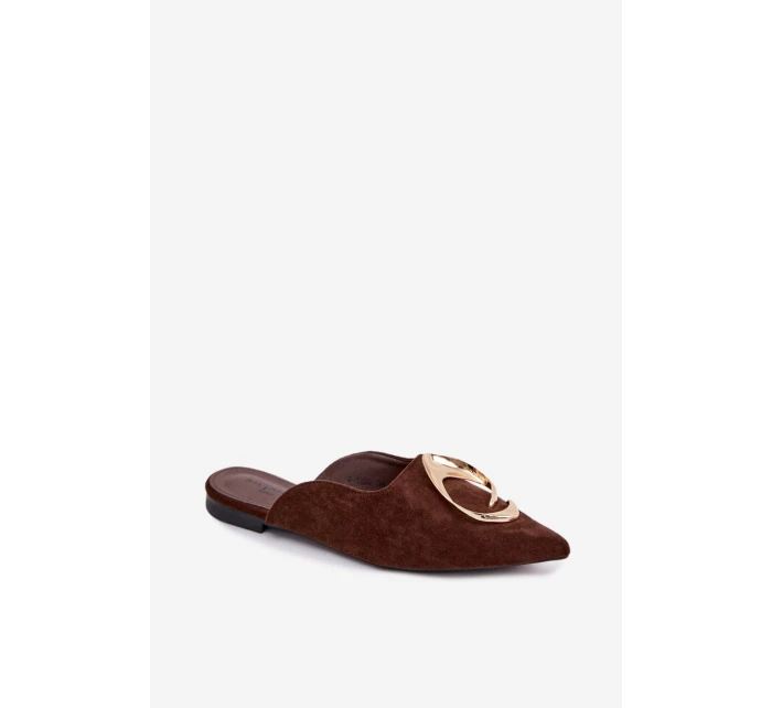 Dámské pantofle s ozdobným zlatým detailem Čokoládové model 21918957 - Boto