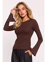 M806 Žebrovaný top s dlouhými rukávy - hnědý