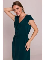 S411 Šaty bez rukávů s volánkovým výstřihem - zelené