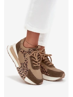 Dámské kožené tenisky na platformě s leopardím vzorem Artiker – hnědé