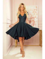 300-5 PATRICIA - šaty s delšími zády a krajkovým výstřihem - BOTTLE GREEN 300-5 PATRICIA - šaty s delšími zády a krajkovým výstřihem - BOTTLE GREEN