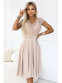 šifonové šaty s krajkovým výstřihem béžové model 22104257 - numoco
