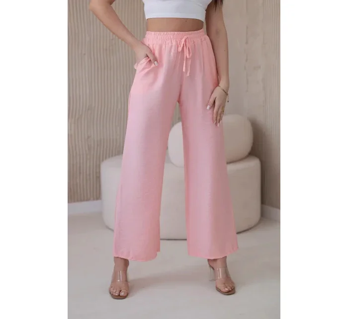 Viskózové kalhoty se širokými nohavicemi světle pudrově růžová