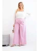 Dámské kalhoty Plus Size s širokými nohavicemi a skladáním jasně fialové
