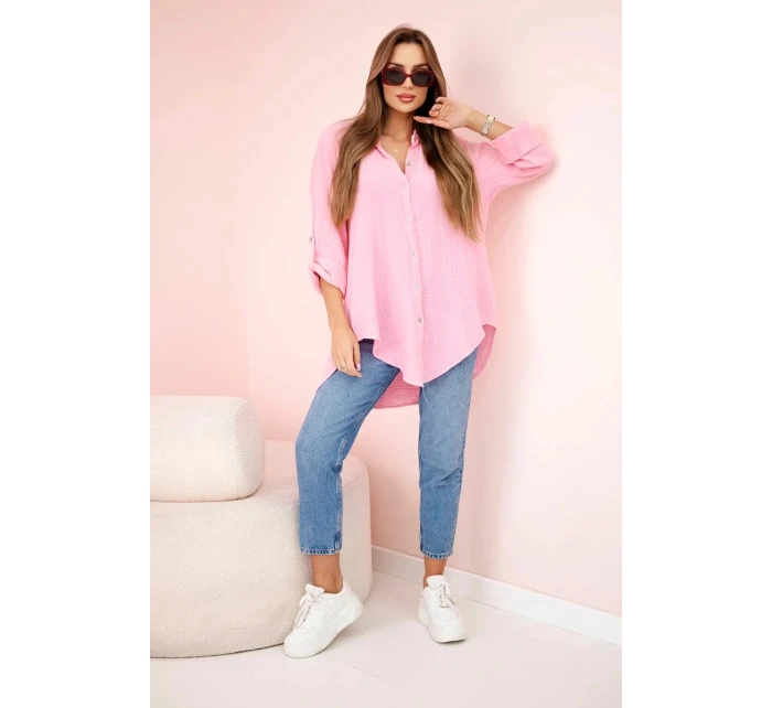 Bavlněná mušelínová košile oversize bonbónově růžová Bavlněná mušelínová košile oversize bonbónově růžová