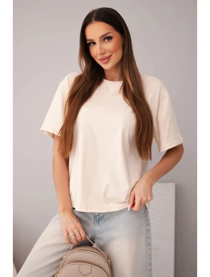 Dámská bavlněná basic halenka s krátkým rukávem béžová Dámská bavlněná basic halenka s krátkým rukávem béžová