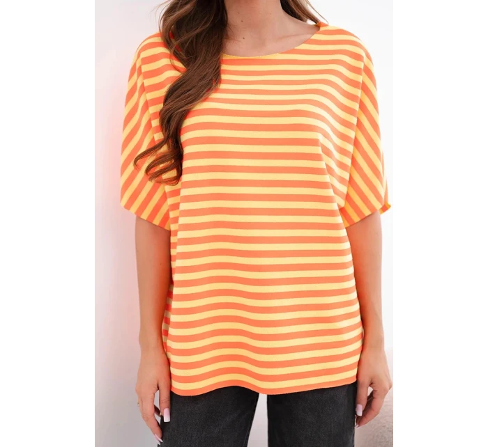 Dámská bavlněná pruhovaná halenka s krátkým rukávem oranžová