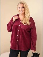 Dámská bavlněná mikina Plus Size s kapucí a knoflíky bordó barva