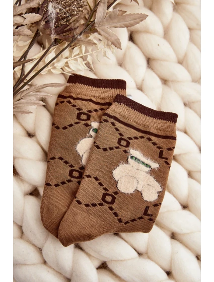 Teplé Bavlněné Ponožky S Medvídkem Hnědé Teplé Bavlněné Ponožky S Medvídkem Hnědé