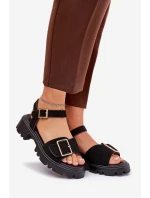 Eko Semišové Sandály Dámské S Přezkou Černé model 21687874 - Boto Eko Semišové Sandály Dámské S Přezkou Černé model 21687874 - Boto