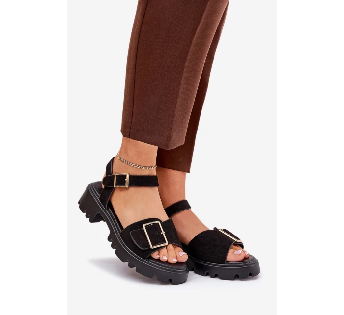 Eko Semišové Sandály Dámské S Přezkou Černé model 21687874 - Boto Eko Semišové Sandály Dámské S Přezkou Černé model 21687874 - Boto