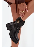 Dámské Botky Pracovní Se Zlatým Detalem Zateplené Černé model 21706796 - Boto