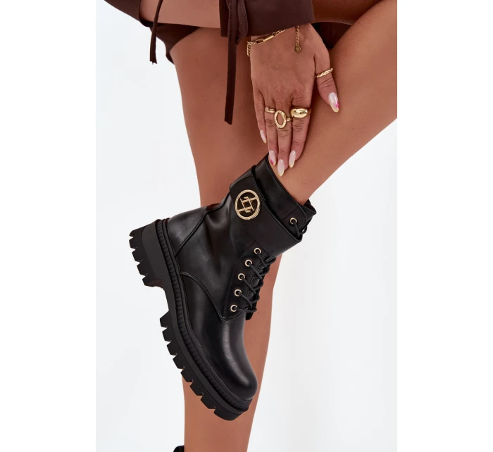 Dámské Botky Pracovní Se Zlatým Detalem Zateplené Černé model 21706796 - Boto