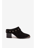 Semišové dámské kožené boty na podpatku D&A model 22031846 Černé - S.Barski